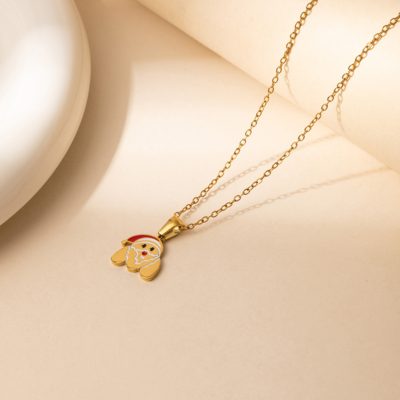 7g Weight 0.03µm Gold Plating Thickness Electroplated Gold Plating Process Golden Plated Plating Material 201 Stainless Steel Pendant Material Pendant Necklace Classification 201 Stainless Steel Chain Material cable chain Chain Type 1 Piece Quantity Holiday, Daily Occasion 201 Stainless Steel Material Santa Claus, Number Pattern Women's Gender Cute Style Plating Craft Fashionable Stainless Steel Christmas Necklace For Women 26 Small Letter Pendants Versatile Minimalist Choker Trendy Accessory 17