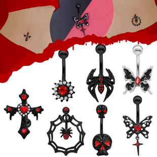 Gatte European and American Cross-Border Dark Style Black Series Spider Navel Ring Cross Inverted Navel Ring Piercing Product