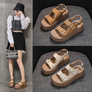 Vintage Birkenness Sandals Women's Summer 2025 New Style Small Height Increased Platform Casual Beach Holiday Roman Women's Shoes