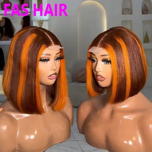 Human Hair Piano Color # 4/350 Straight Bob Headgear Orange Wig