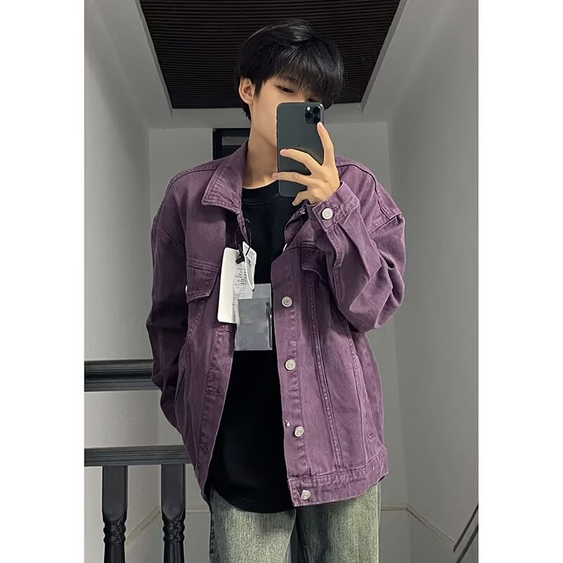 Purple denim men's retro autumn jacket