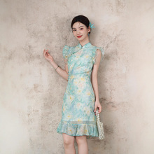 夏露2025年夏新款改良旗袍短款小个子鱼尾气质天丝透气连衣裙女装