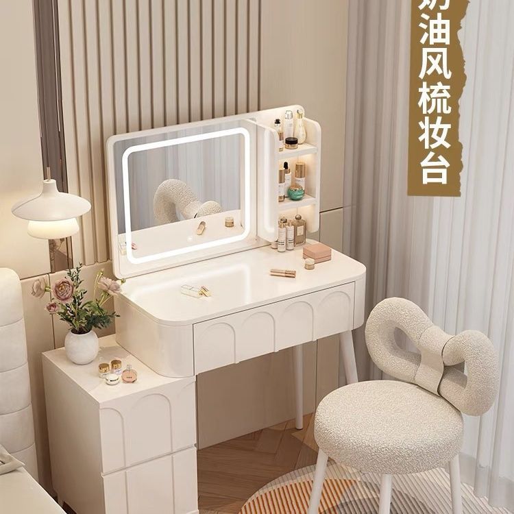 Cream Style Dressing Table Bedroom Simple Modern Dressing Table Small Solid Wood Makeup Mirror Dressing Table 2024 New Style