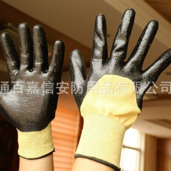 10针国产芳纶耐高温防切割浸丁腈切割5级欧标浸胶防割手套
