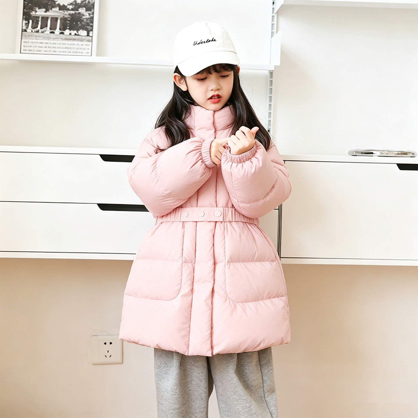 Girls' Mid-Length Down Jacket, Winter Color Block Style, Children's Down Jacket, 90% Down, Children's Clothing 23168