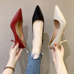 女性用ハイヒール 2025 春の新ファッションスティレットヒールポインテッドトゥ浅い口プロフェッショナルネットセレブシューズソフトレザー多用途作業靴