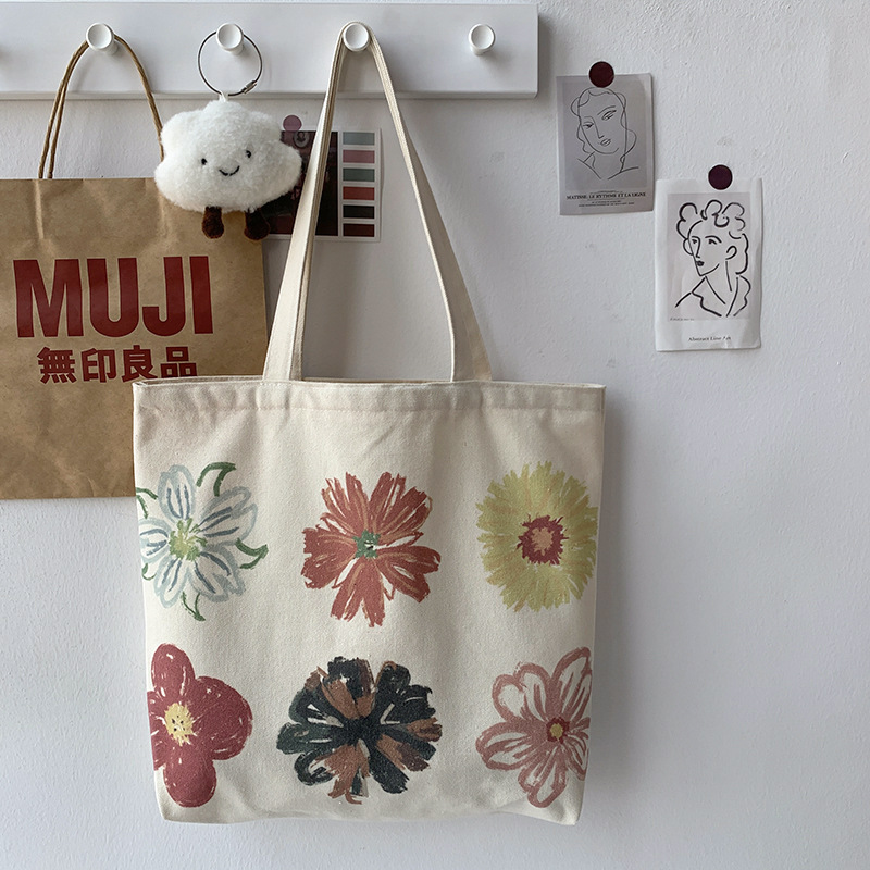 Women's Large Canvas Flower Basic Square Zipper Canvas Bag display picture 23