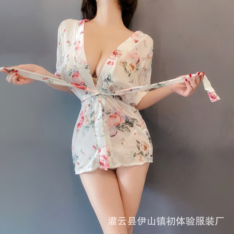 Floral Night Sex Underwear Chiffon Temptation Sling Nightgown Women's Summer Hot Short Skirt Sexy Pajamas Temptation