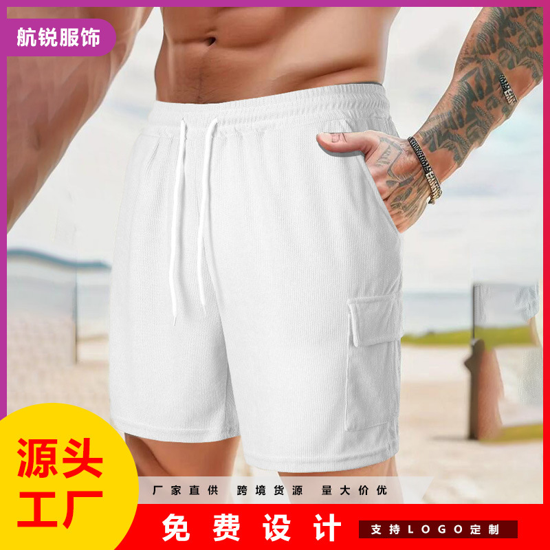 Cross-Border Amazon New Corduroy Multi-Pocket Cargo Shorts with Drawstring Casual Knee-Length Trendy Men's Shorts