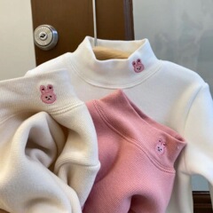 新款女童秋冬中小童韩系加绒加厚一体绒小兔子打底衫百搭内搭上衣