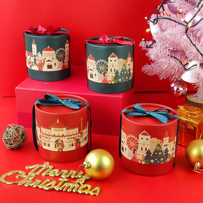 圆形桶装苹果盒子圣诞节礼盒平安果包装盒子平安夜糖果小礼物包装