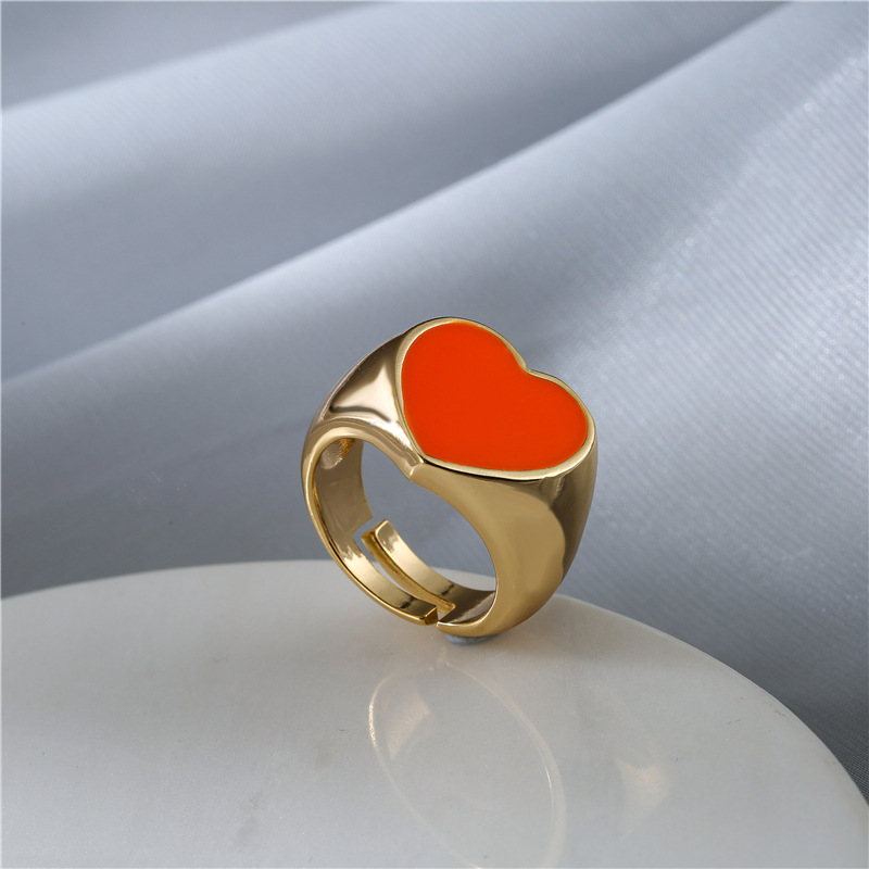 fashion color dripping heart copper plated 18K gold ring