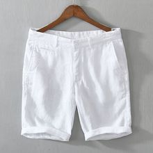夏季薄款男士亚麻短裤纯色宽松休闲沙滩简约五分裤白色百搭男装裤