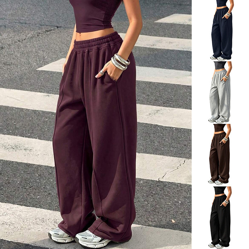 Cross-border European and American Amazon casual wide-leg sweatpants for sports, fitness, and jogging, autumn women's high-waisted loose long pants