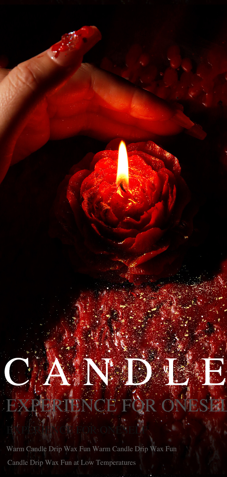 Low-Temperature Wax Play Candle Set, Red Peony Design, Adult Sensory Prop — detail image 2