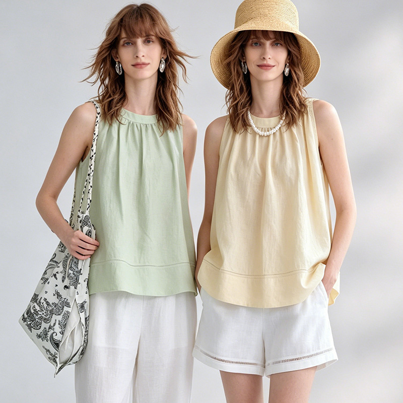 Old Money Style Linen Camisole Top for Women, Summer Elegant Workwear, Sleeveless Relaxed Vacation Linen A-Line Silhouette Tank Top