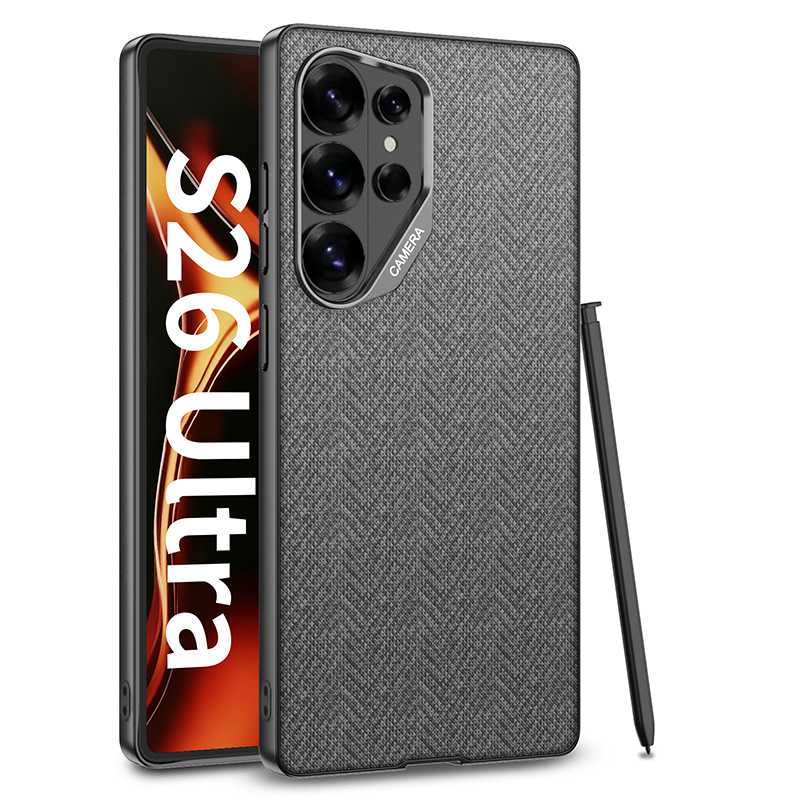 Adatto per custodia per telefono Samsung S26 Ultra, pelle creativa con texture in nylon, fori grandi, vernice metallizzata, tinta unita_voghion.com