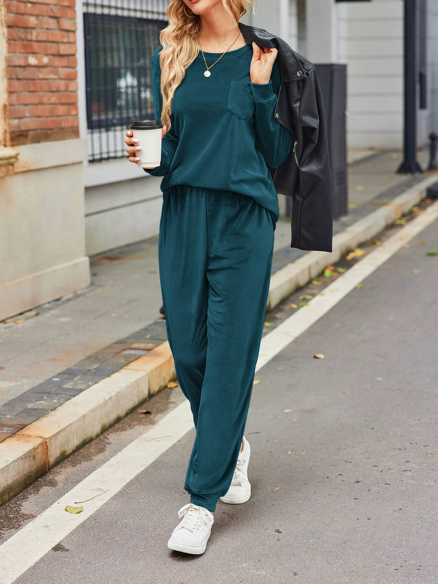 Womens Long Sleeve Tops Housewear Jogger Pants Nightwear cross-border
