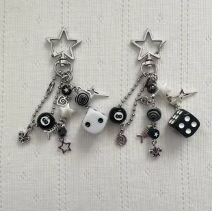 Cross-Border Hot-Selling Dice Pendant Retro Bag Accessory Keychain Star Black Eight Keychain Phone Charm