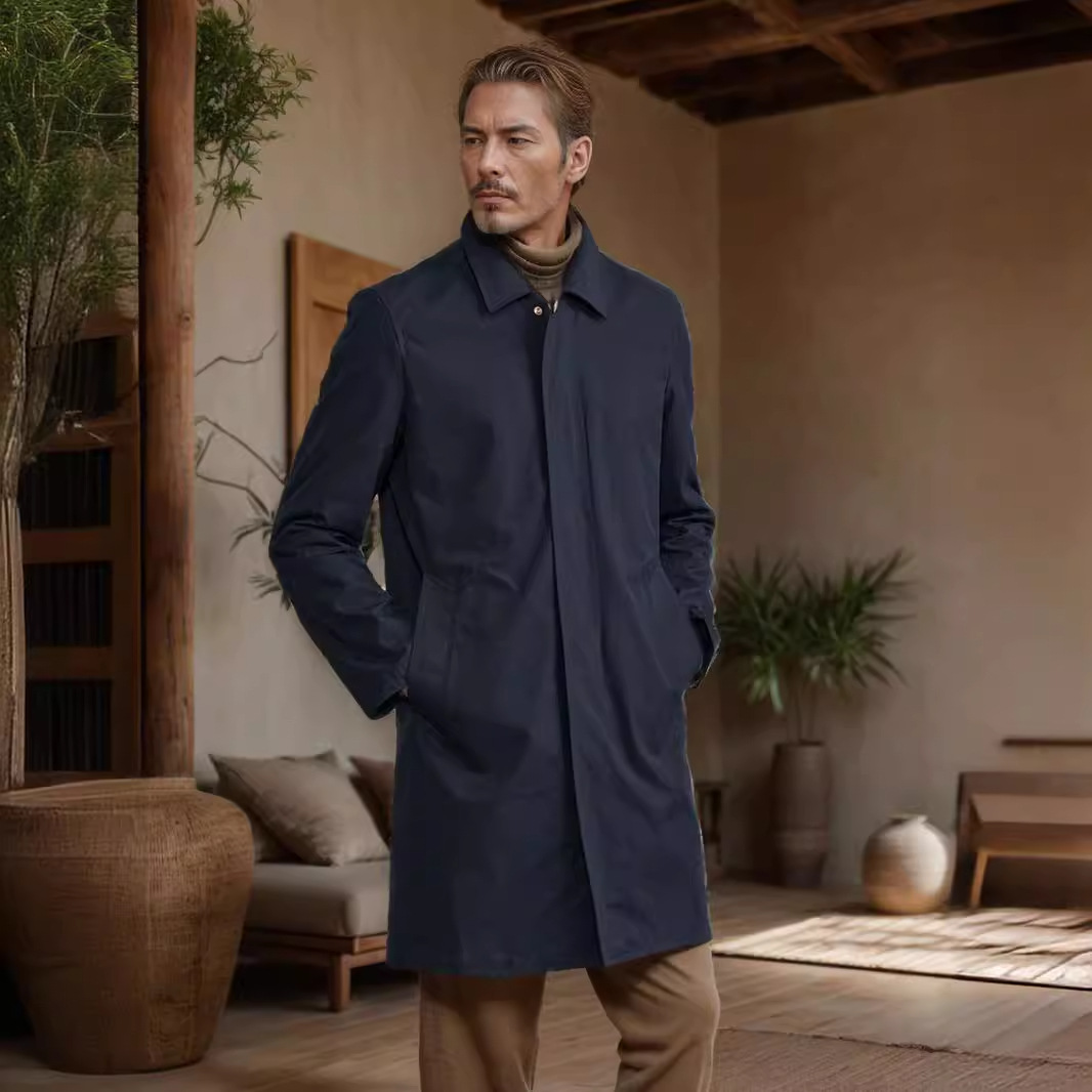 2024. aasta kevad- ja sügiskollektsiooni uus ühevärviline keskmise pikkusega tuulejope meeste lihtne pendelmantel_voghion.com