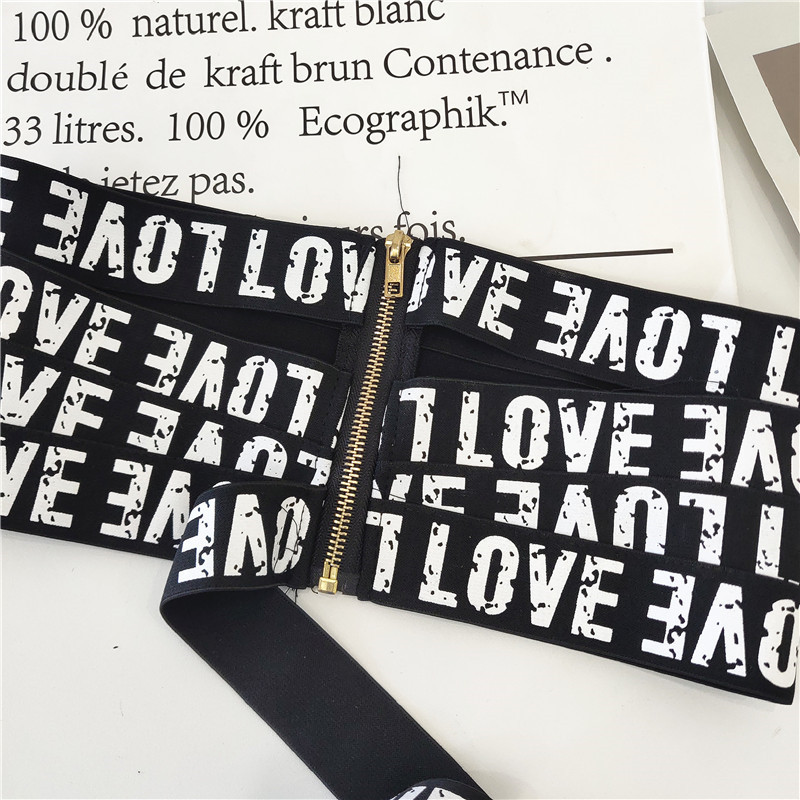 Carta de las mujeres elástico ancho de la cintura sello cinturón ancho cremallera cuerpo que forma moda prendas de vestir exteriores accesorios camisa vestido cinturón decorativo