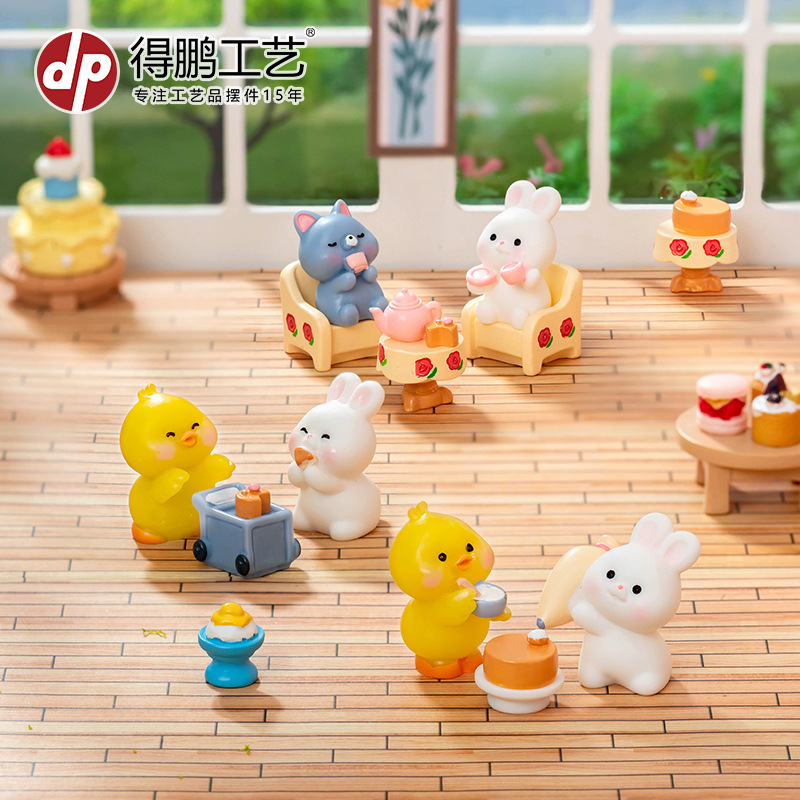 Micro-landscape cartoon cute tea party small animal doll diy doll house decorations accessories desktop resin small ornaments