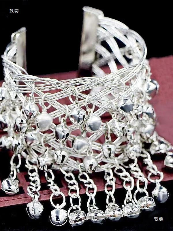 苗族银饰手链舞蹈服饰铃铛配饰首饰少数民族演出饰品苗银开口手镯