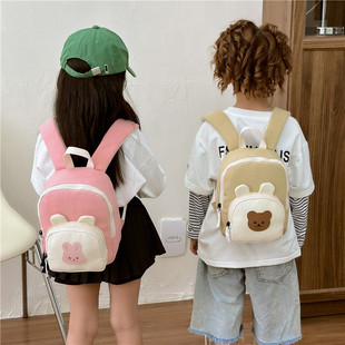 New Ins Bear Kidsren's Backpack Cute Cartoon Kindergarten Male and Female Baby Burden-Reducing Canvas Mini Backpack