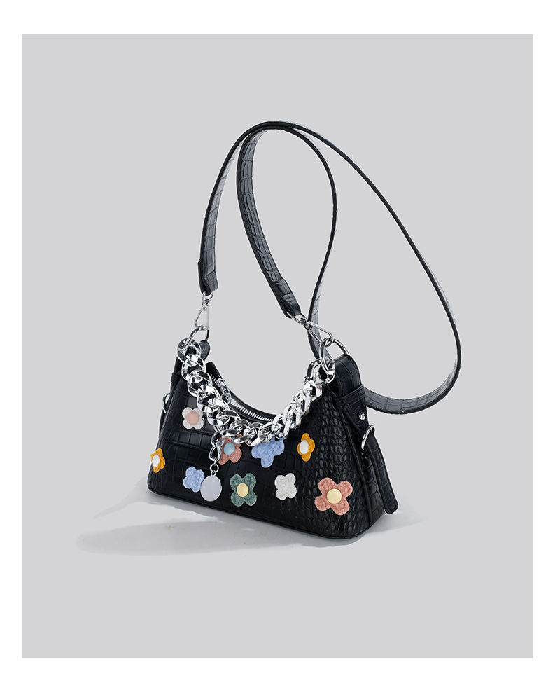 Women's Mini Pu Leather Flower Cute Zipper Baguette Bag display picture 3