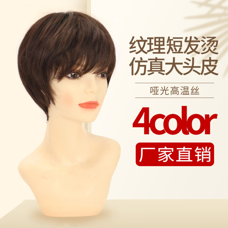 Wig Women's Short Hair Chemical Fiber Matte High Temperature Silk Middle-aged Full Head Cover Natural Hair Mother Women's Wig Headgear Wig Women's Short Hair Chemical Fiber Matte High Temperature Silk Middle-aged Full Head Cover Natural Hair Mother Women's Wig Headgear