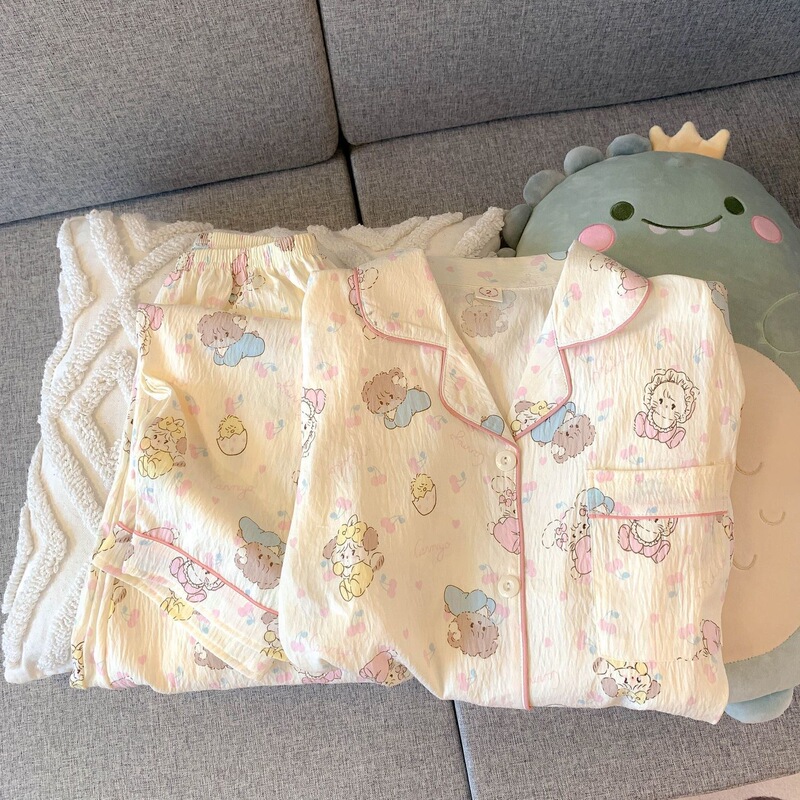 Internet Celebrant Cloud Cotton Pajamas Women's Two-Piece Summer Short-Sleeved Shorts Trousers Girl's Cardigan Sweet Summer Home Clothes