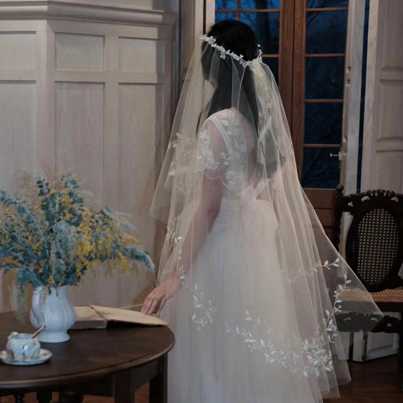 Bride Yu Ai Same Style Veil Fairy Style Wreath A Si Same Style Mori Style Retro Yu Ai Ping for Wedding Dress Photography