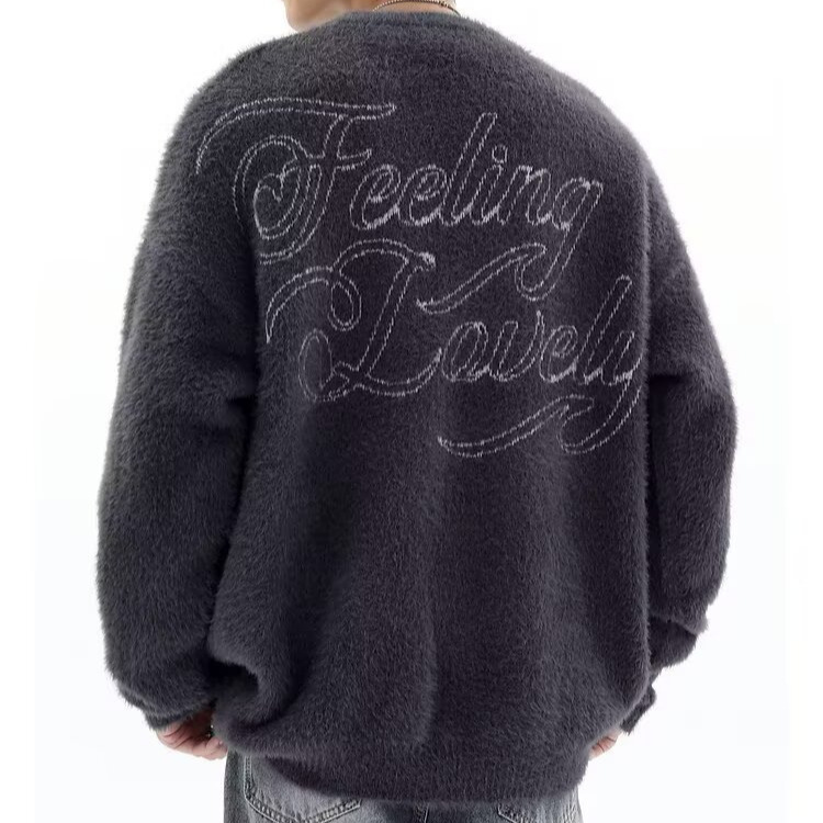 Herren Oversized Strickpullover mit Gothic-Engelsprint, weich und warm, aus Fleece, Schwarz/Beige, Wintergröße M-XXXL_voghion.com