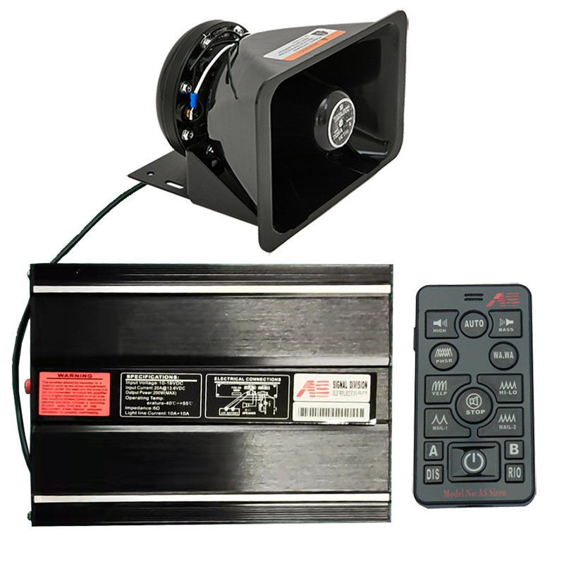 Wireless car siren horn 300W vehicle-mounted loudspeaker alarm high-pitched speaker AS7200D+ square mouth speaker