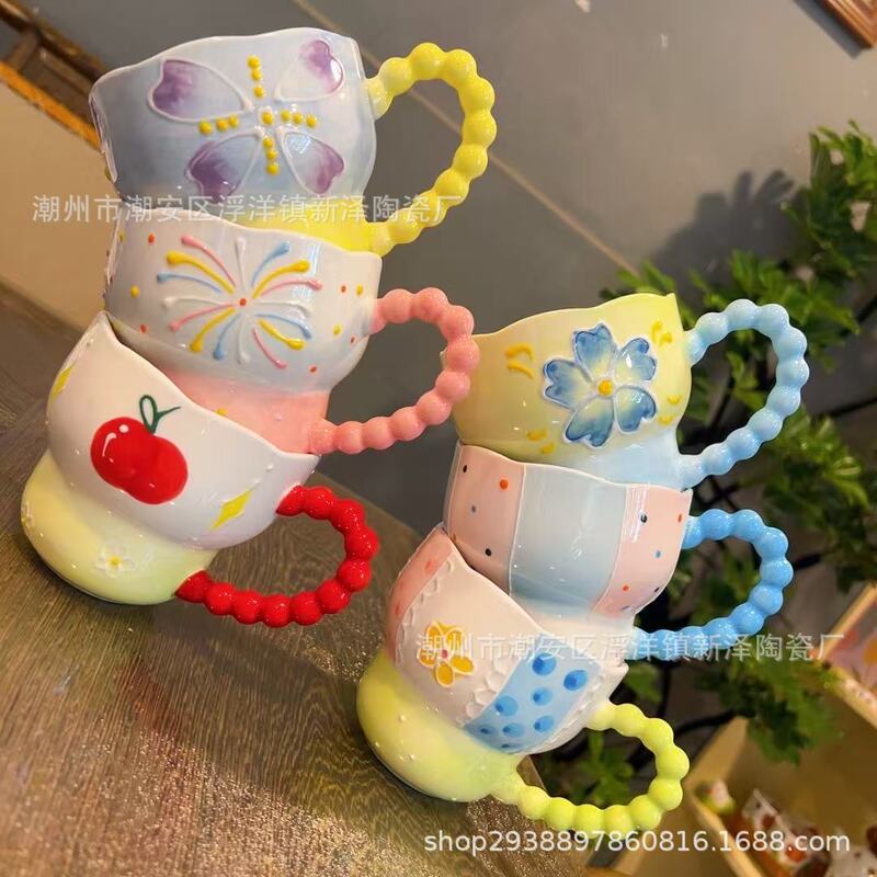 设计师浮雕早餐燕麦牛奶杯陶瓷高颜值手工可微波炉大容量葫芦杯|undefined