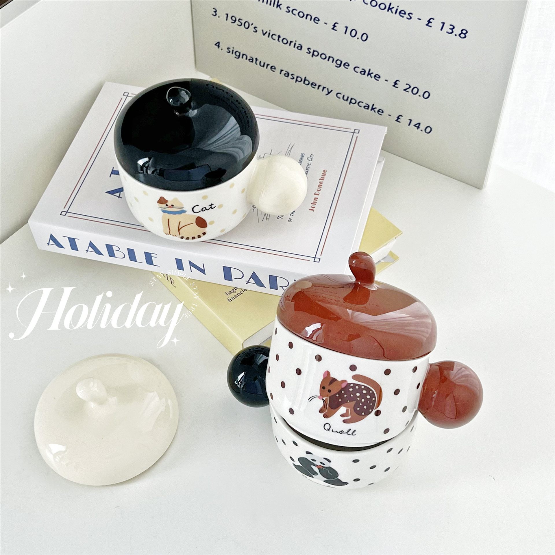 Caricatura encantadora serie de caramelo de cerámica taza de copa con cubierta de oficina dormitorio de niñas taza de agua bebida taza de regalo