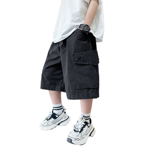 Trendy brand children's shorts summer 2024 new loose medium pants boys' pants medium and large children's overalls five-quarter pants