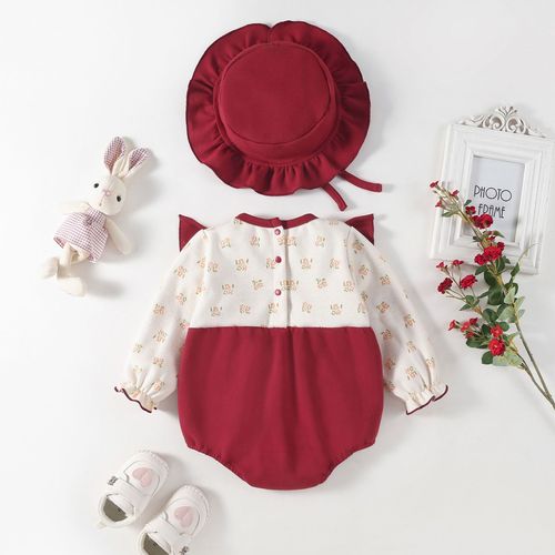 INS Red Autumn Winter Baby Bodysuit Kids Birthday Clothes Full Moon Birthday Triangle T-shirt Climbing Suit