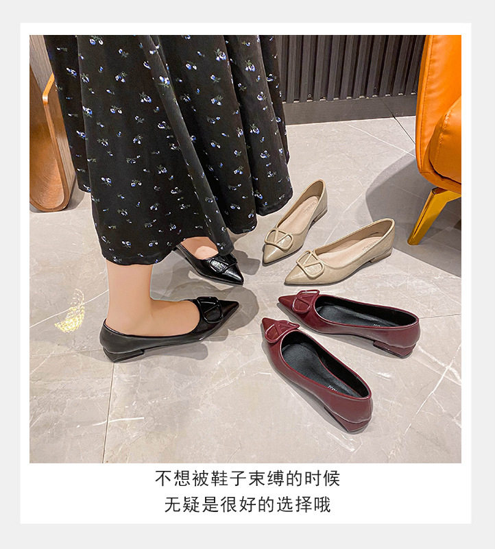Giày cao gót nữ mũi nhọn khóa vuông da mềm gót thấp 3 cm — màu đen, màu đỏ, quả mơ chi tiết 9