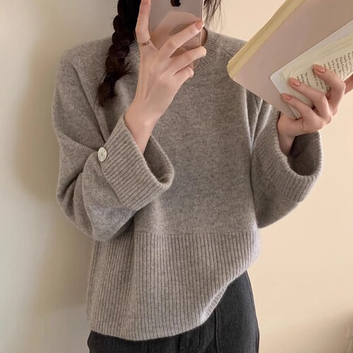 European loose, soft, comfortable and versatile pullover sweater for women in autumn and winter, long-sleeved knitted outer wear and inner wear top
