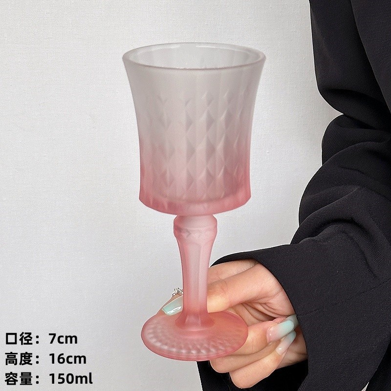Taza de vidrio de niña rosa gradiente esmerilado artístico, copa de vino de lujo ligero, copa de vino tinto, copa de champán, copa de vino dulce