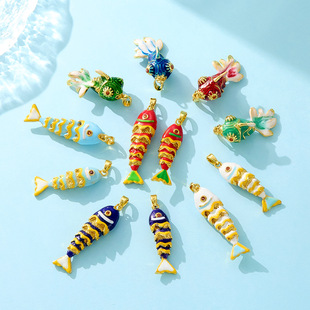 Copper-Plated Color-Preserving Lucky Fish Koi Versatile Pendant DIY Handmade Pendant Necklace Bracelet Pendant Wholesale
