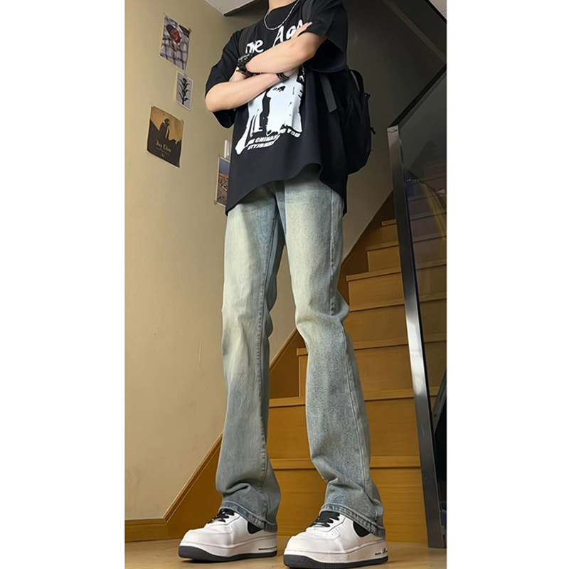 boy Style Washed Vintage Jeans For Men Spring Autumn Straight Loose European American High Street Vibe Long Casual Pants_viptrois.com