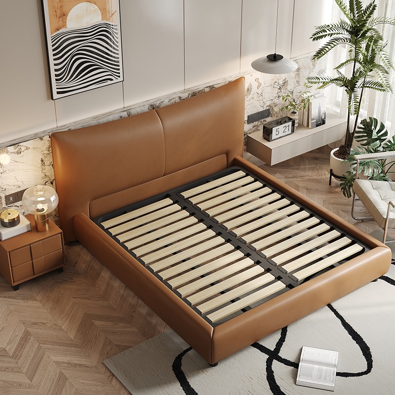 Cama de diseño de cuero italiano, cama doble moderna simple de 1.8m, tamaño de casa, cama de boda negra. image 5