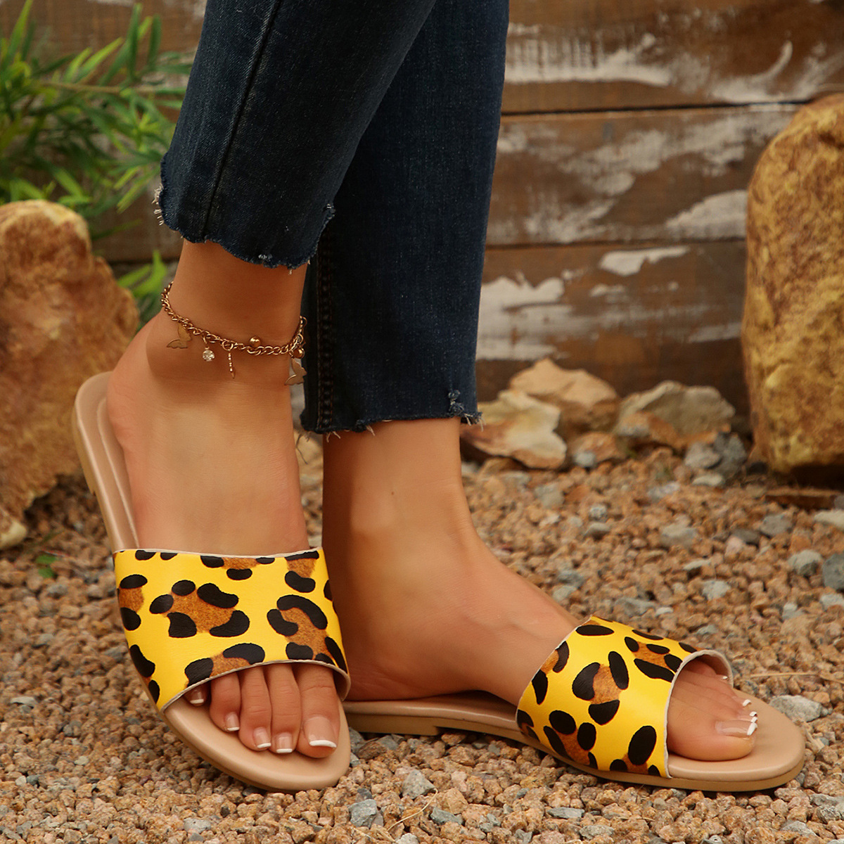 Zapatillas Planas Florales para Mujer de PU Transpirables para Uso Diario