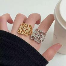 欧美几何镂空金属镶钻戒指 ins小香风轻奢高级感百搭时尚指环戒子