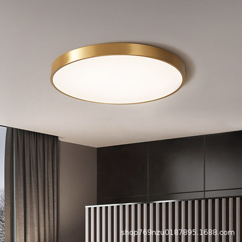 Light Luxury American All Copper LED Ceiling Light Nordic Round Ultra-thin Bedroom Pure Copper Living Room Averway Balcony Lamps Light Luxury American All Copper LED Ceiling Light Nordic Round Ultra-thin Bedroom Pure Copper Living Room Averway Balcony Lamps