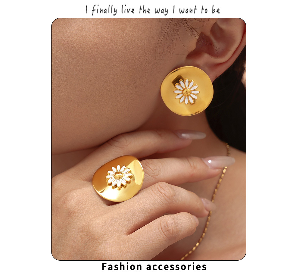 Boucles d'oreilles pendantes Drip Oil Niche Design Fleur, style marguerite, polyvalentes et élégantes. Ensemble de boucles d'oreilles anneaux circulaires haut de gamme._voghion.com