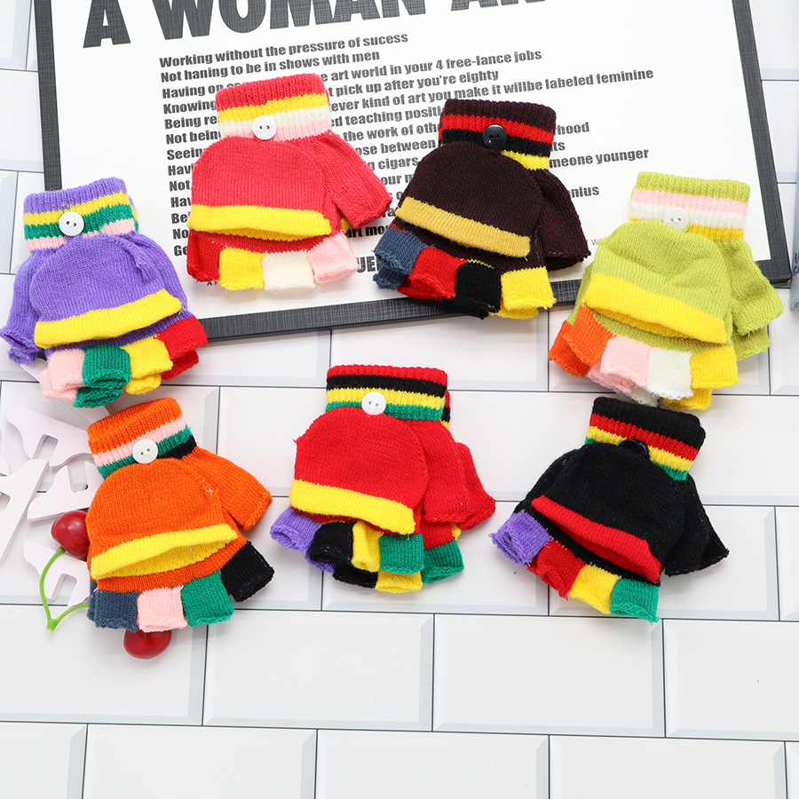 Guantes de invierno de medio dedo para niños niños niños niños niñas estudiantes lindos guantes de peluche de dibujos animados