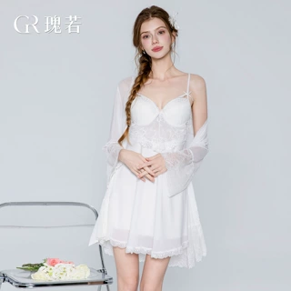 瑰若纯欲钢圈聚拢加胸垫丝滑缎面吊带睡裙外袍女士家居服套装2679